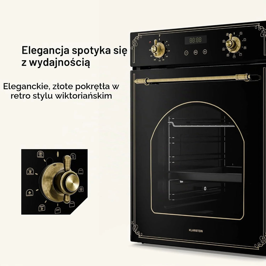 Klarstein Elizabeth Slim Piekarnik Elektryczny Wbudowany – 45 cm, 49 L, 9 Funkcji, Czyszczenie Parą, Cyfrowy Timer, Grill Wentylowany, Czarne Szkło, Klasa Energetyczna A