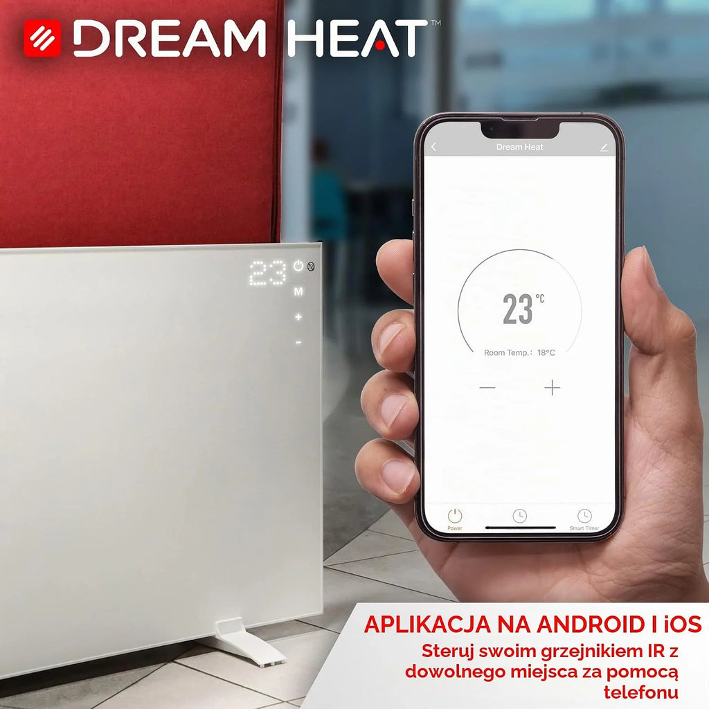 DREAM HEAT Ogrzewanie na podczerwień 720 W z panelem dotykowym, energooszczędne, pilot zdalnego sterowania, WiFi, sterowanie za pomocą aplikacji, funkcja timera, ogrzewanie elektryczne, promiennik,