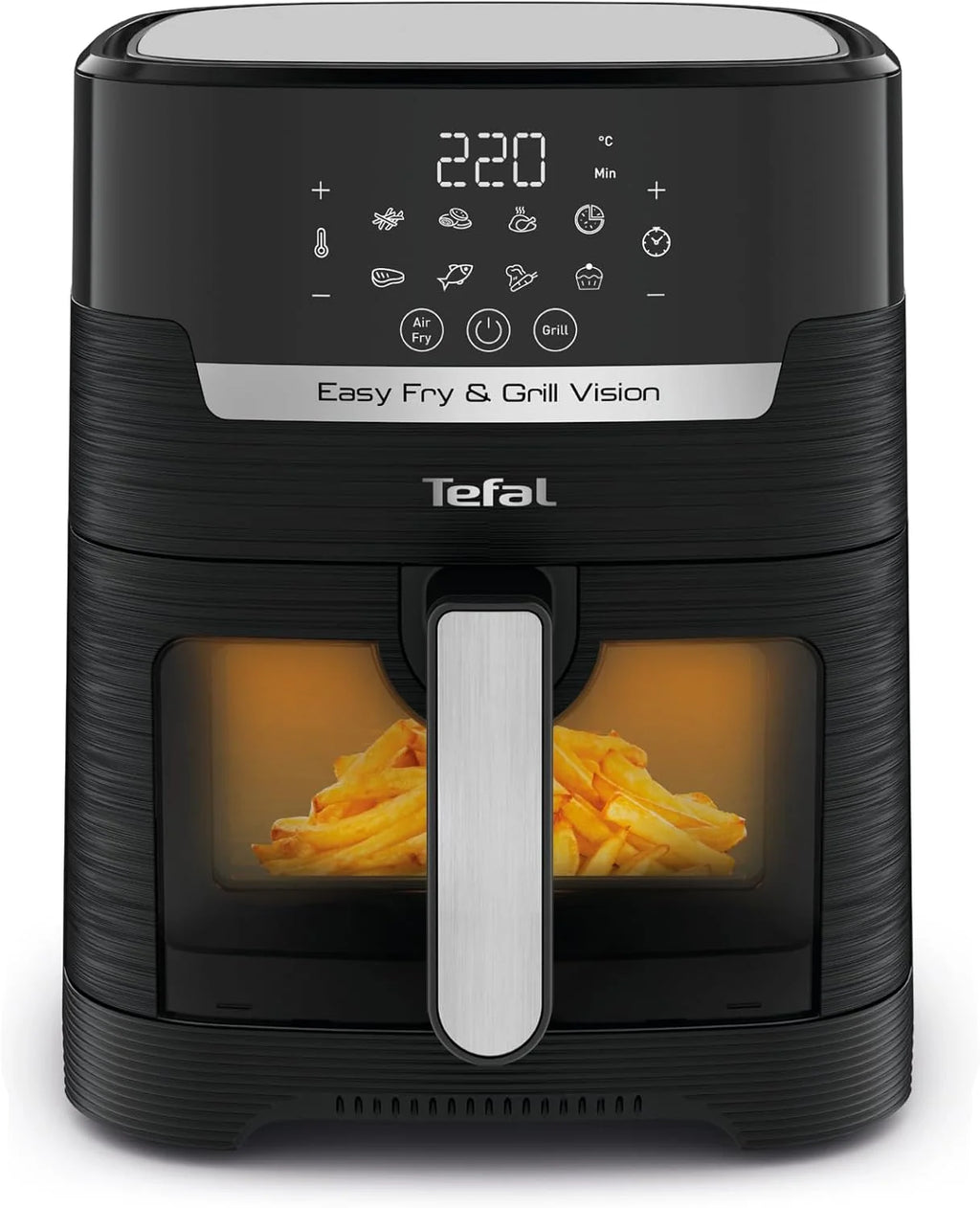 TEFAL EY5068 Easy Fry&Grill Vision Frytkownica beztłuszczowa na gorące powietrze, 4,2 l, grill, technologia Extra Crisp, energooszczędna, ekran dotykowy, 8 programów automatycznych, aplikacja, czarny