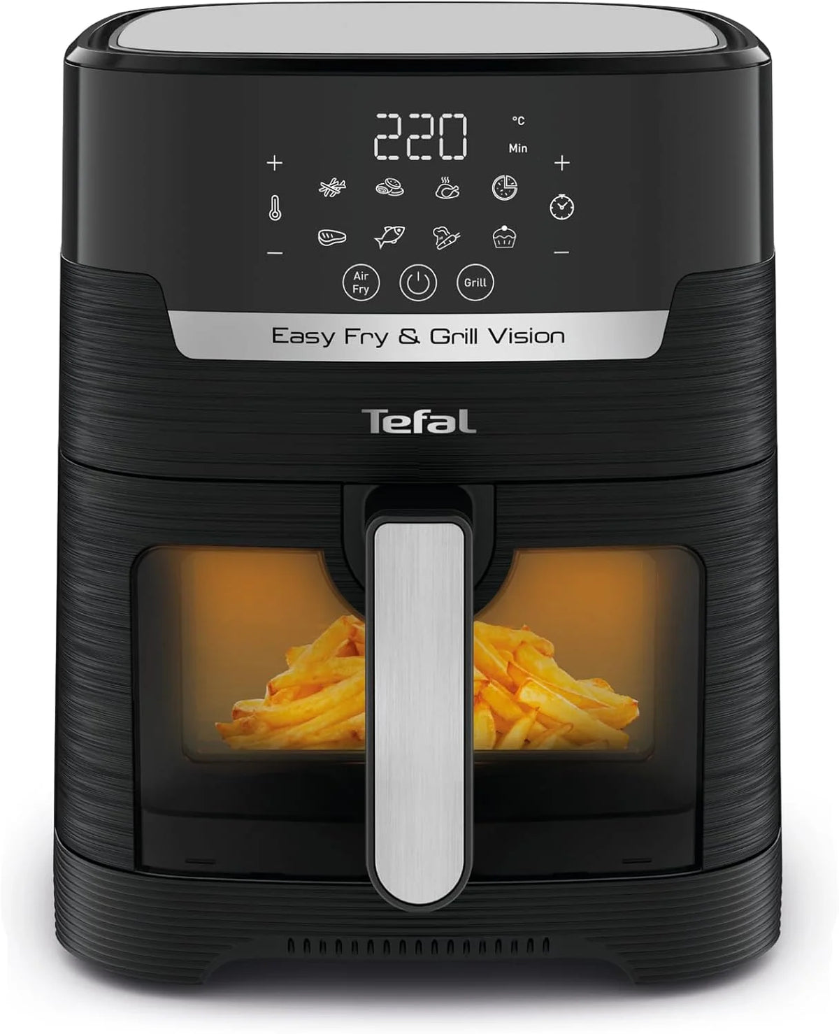 TEFAL EY5068 Easy Fry&Grill Vision Frytkownica beztłuszczowa na gorące powietrze, 4,2 l, grill, technologia Extra Crisp, energooszczędna, ekran dotykowy, 8 programów automatycznych, aplikacja, czarny
