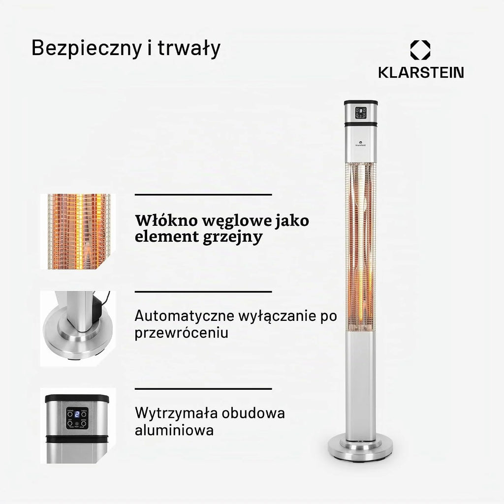 Klarstein Ogrzewanie na podczerwień, Promiennik do wnętrz, Ogrzewanie na podczerwień wolnostojące, Bezpieczny grzejnik z oscylacją, Energooszczędne ogrzewanie z IP44, Promiennik tarasowy, 2000 W