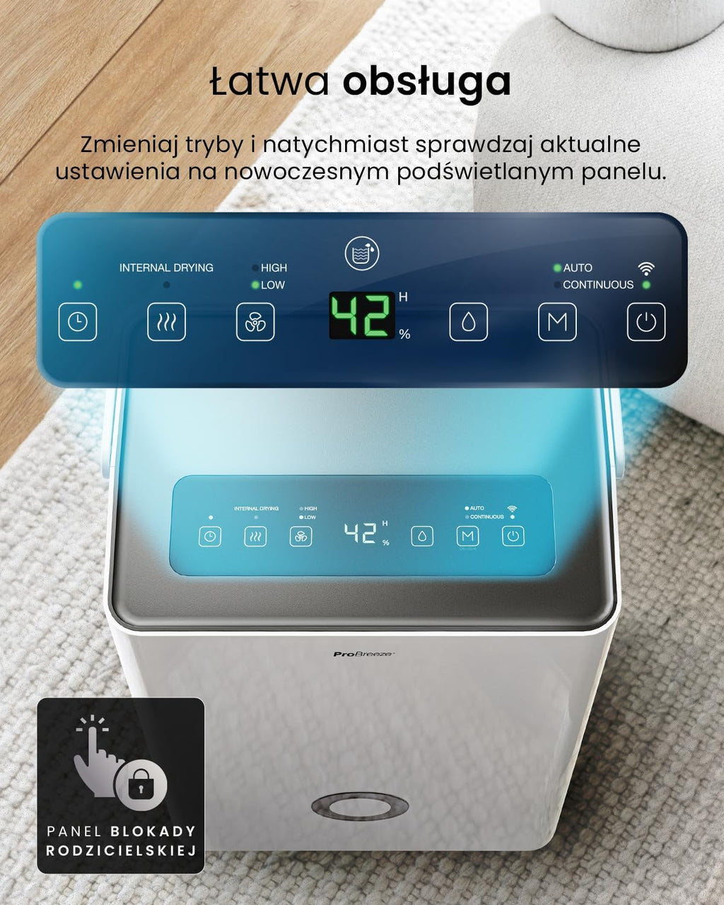 Pro Breeze Osuszacz powietrza 30 l w 24 h – wydajność osuszania, elektryczny z Wi-Fi, czujnik wilgotności, zbiornik 4 l, timer, wąż odpływowy, ochrona