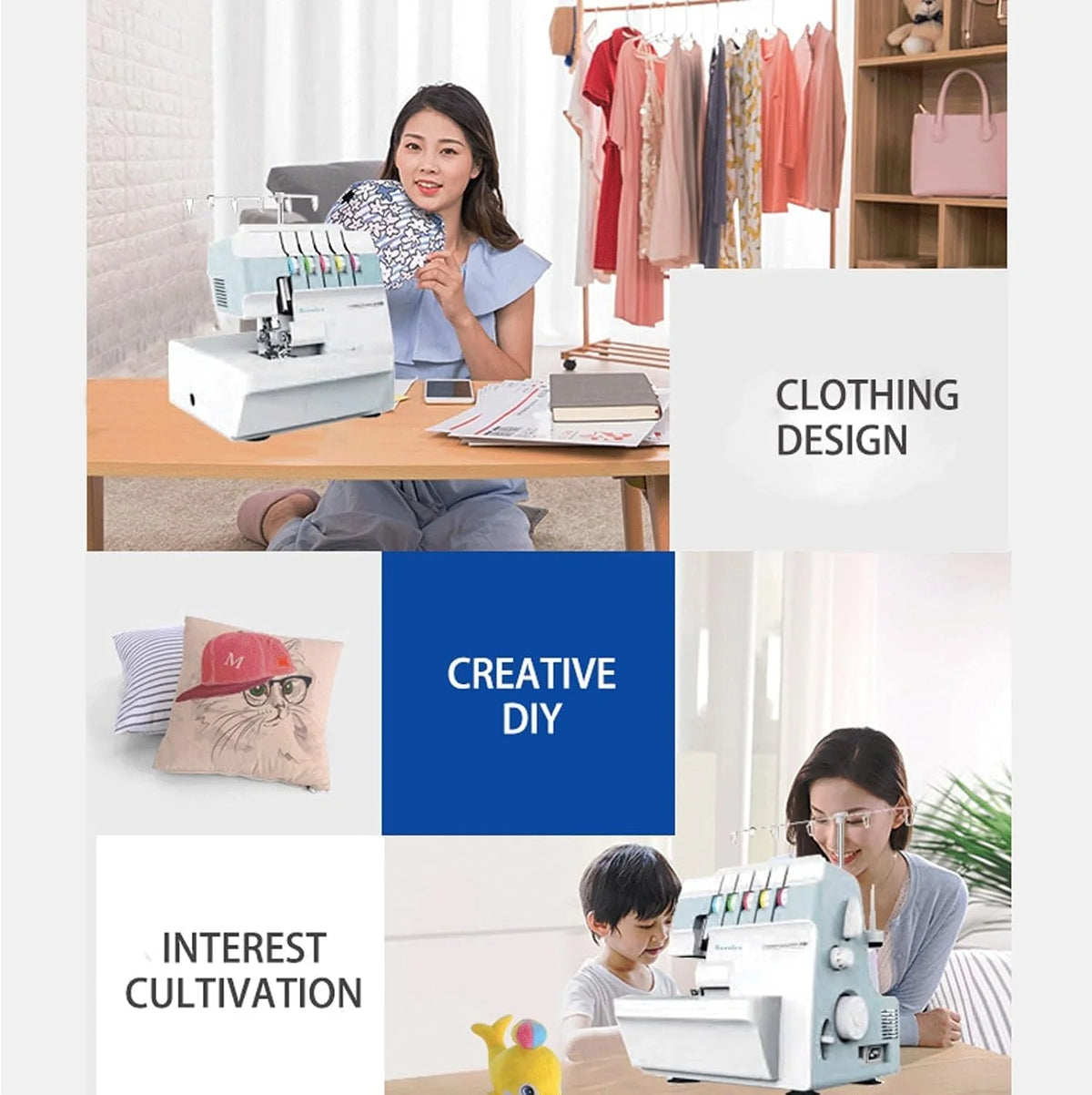 Wszechstronny 2-3-4 nici Heavy Duty Coverstitch & Overlock Serger, z pułapką wykończeniową i zatrzaskowymi stopkami, regulowany miernik ściegu dla początkujących i profesjonalistów