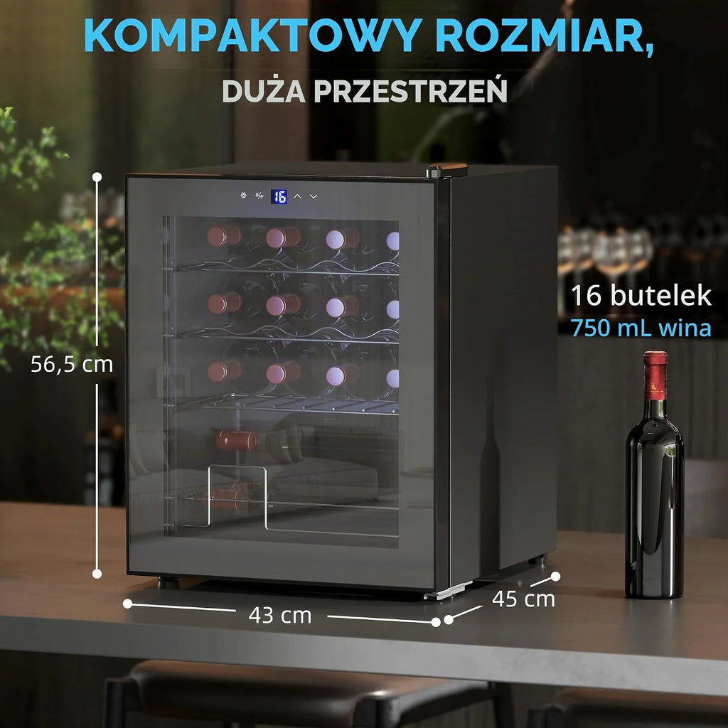 HOMCOM Lodówka na wino kompresorowa 16 butelek 42L 5-18°C Czarny