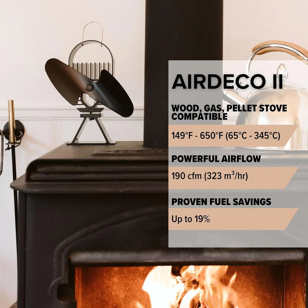 Ecofan Wentylator grzewczy AirDeco II – wydajny, nowoczesny design, technologia niskiej temperatury początkowej, idealny do pieców na drewno, gaz, pellet i steatyt - efektywnie cyrkuluje ciepłe