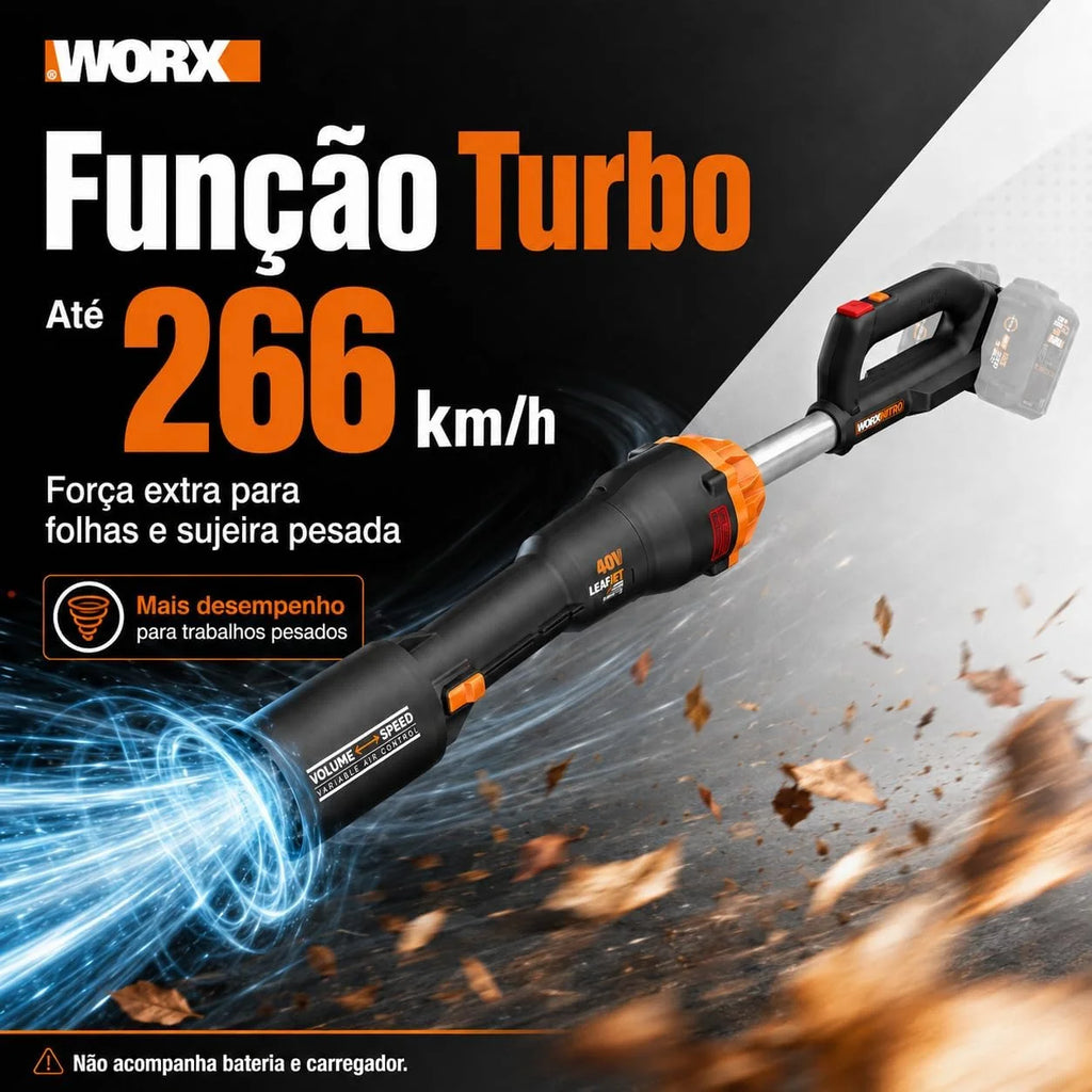 WORX Akumulatorowa dmuchawa do liści 40 V Leafjet WG585E.9 bez akumulatora i ładowarki, czarny/pomarańcozwy
