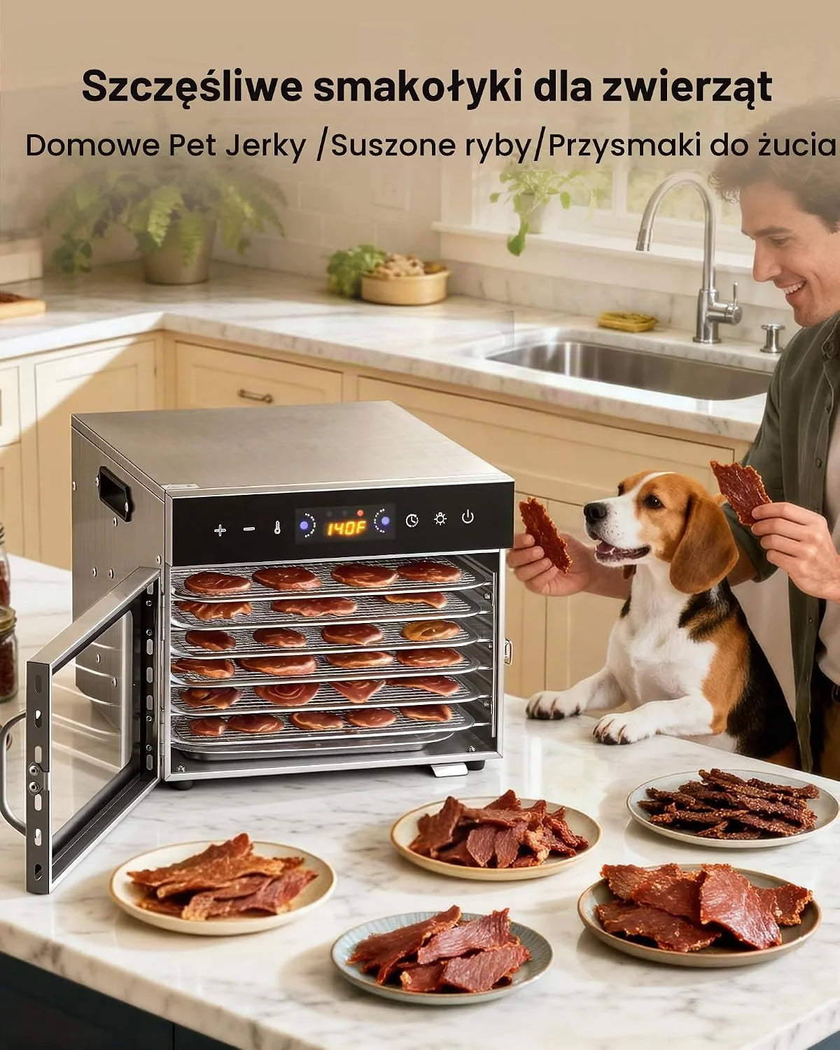 VEVOR Odwadniacz żywności 6 tacek ze stali nierdzewnej, elektryczna suszarka do żywności 400 W regulowana temperatura zegara, liofilizator do suszonego mięsa, owoców, warzyw, ziół