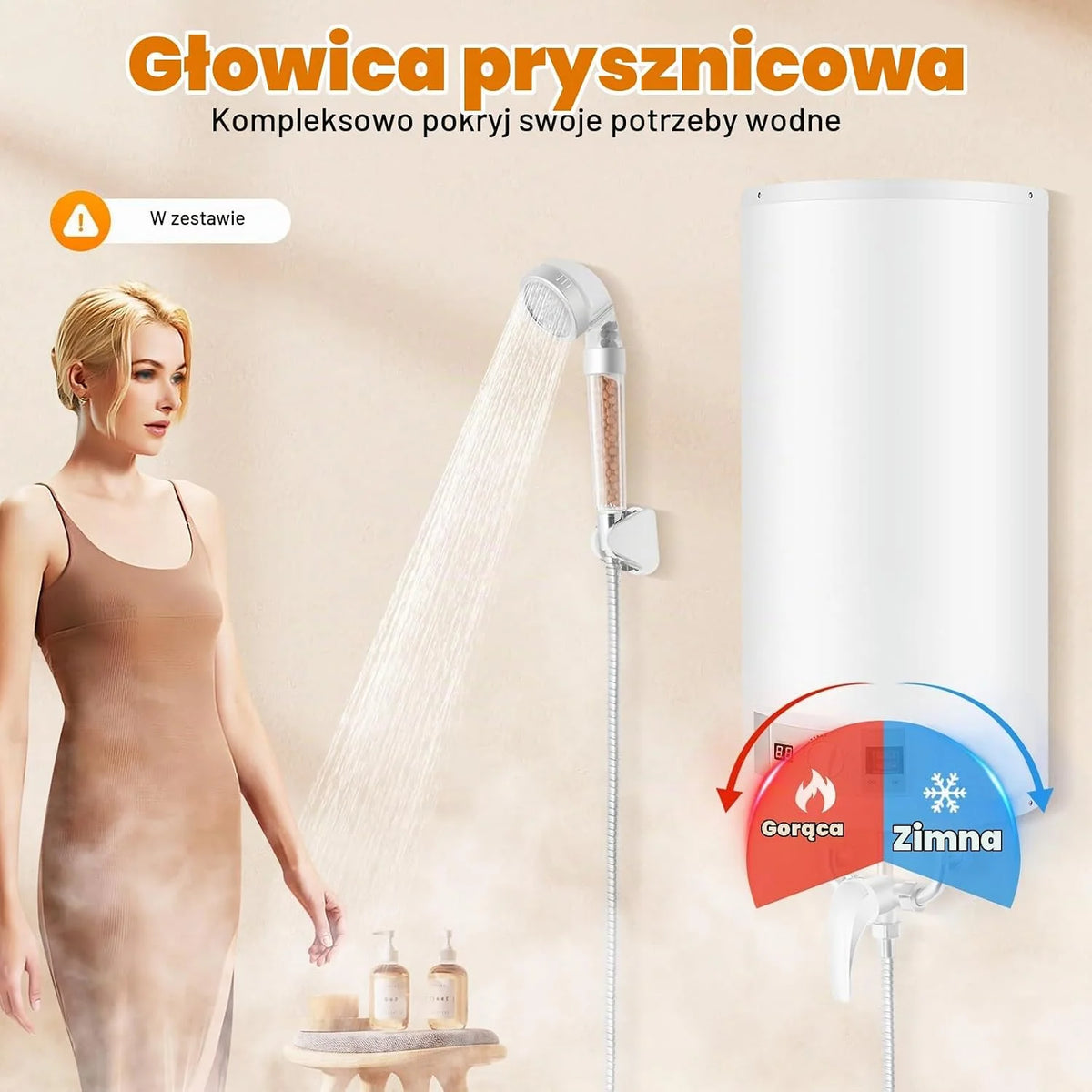 Zbiornik magazynowy 80 l, bojler, elektryczny zbiornik ciepłej wody, prysznic 220 V, bojler na wodę, z urządzeniem prysznicowym i zabezpieczeniem przed wyciekiem (rzeczywista pojemność wody: 50