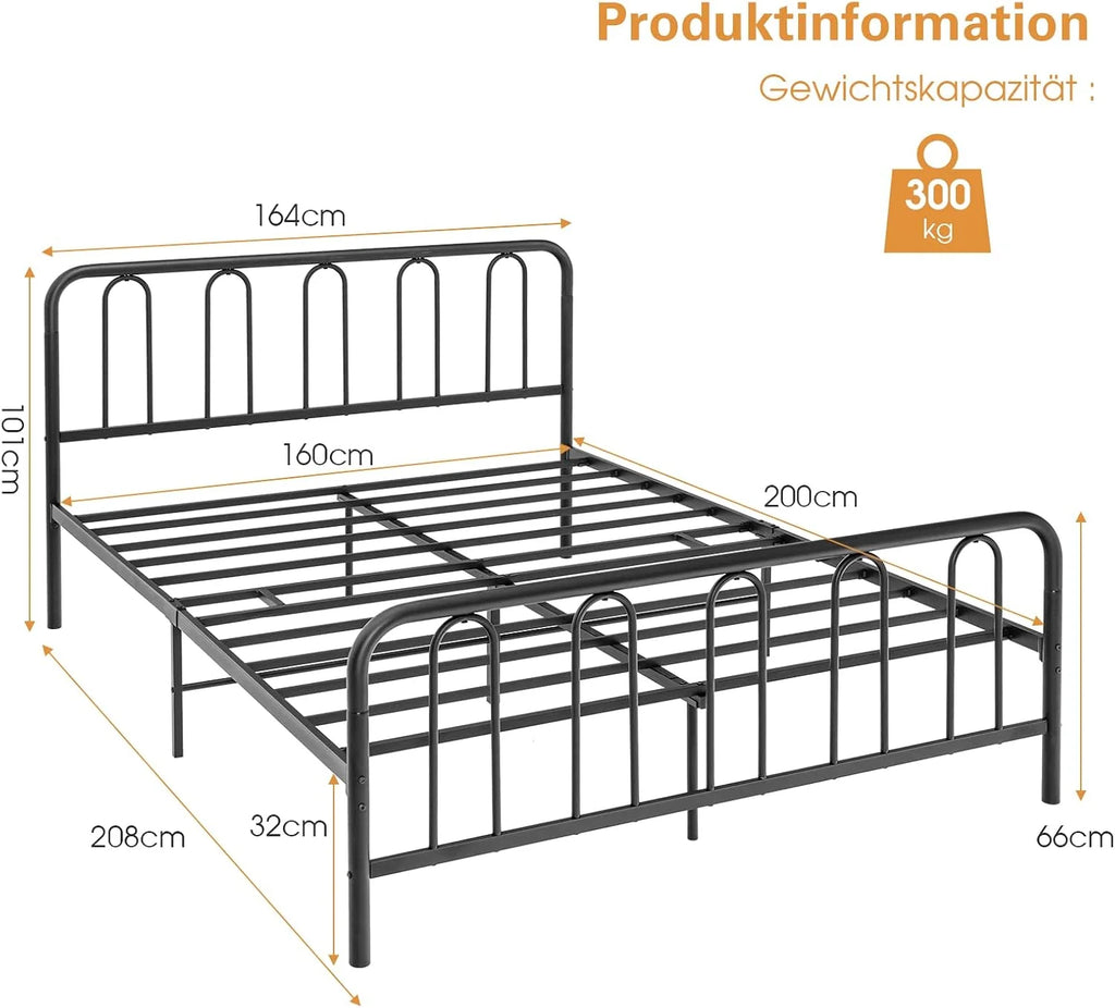 COSTWAY Metalowa rama łóżka, na materac 200 x 160 cm, rama łóżka podwójnego, ze stelażem, z miejscem do przechowywania pod łóżkiem, metalowe łóżko dla gości