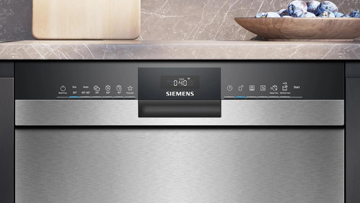 Siemens SN43HS03TE iQ300, zmywarka do naczyń do zabudowy 60 cm, kosz na sztućce, potwierdzona wydajność higieniczna, smartStart, górny kosz z regulacją wysokości, varioSpeed, asystent programu