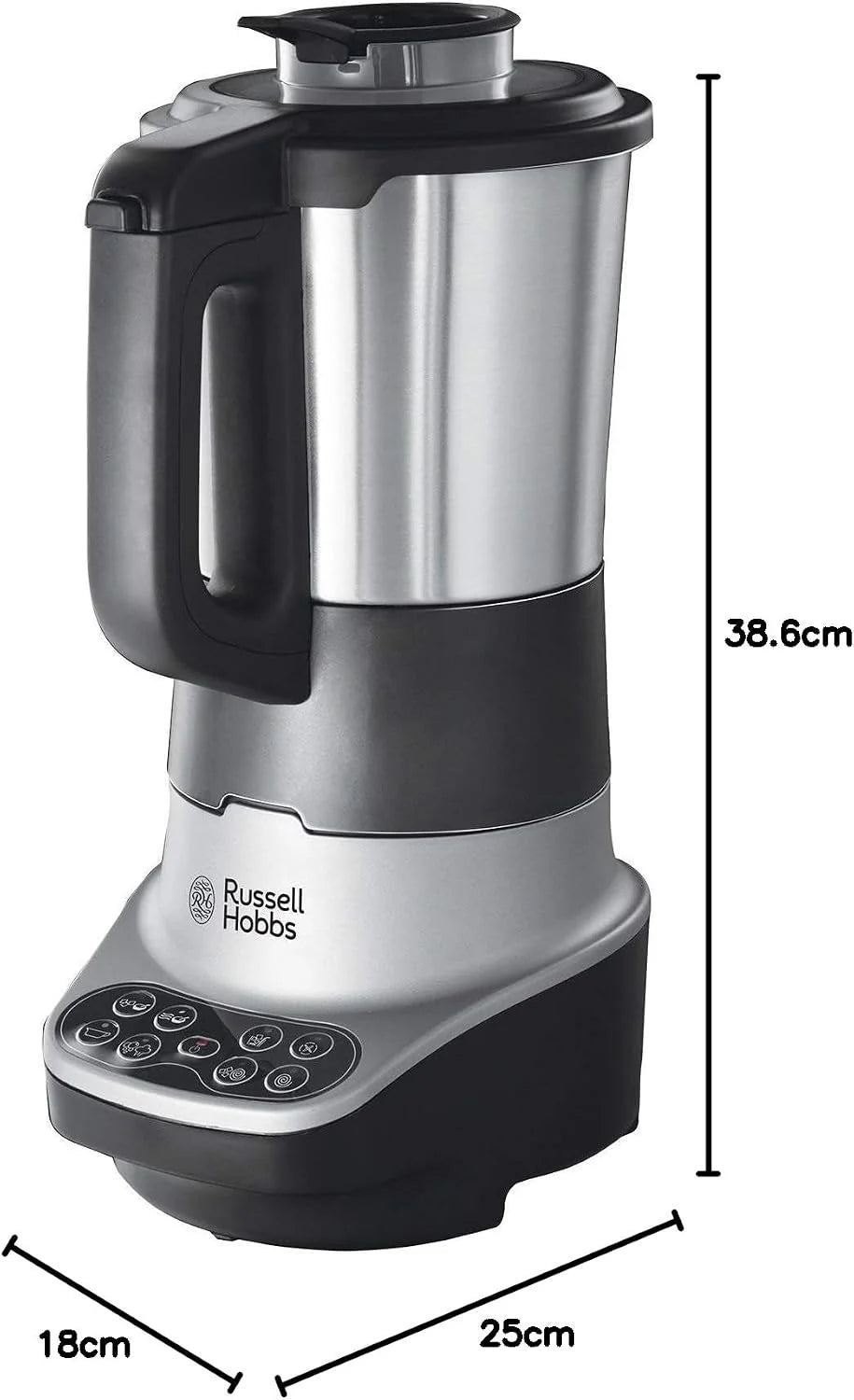 Russell Hobbs mikser, 8 programów, pojemność do 1,75l, stal nierdzewna, funkcja utrzymania ciepła, powłoka zapobiegająca przywieraniu, blendowanie, moc 800W, srebrny,Soup&Blend 21480-56