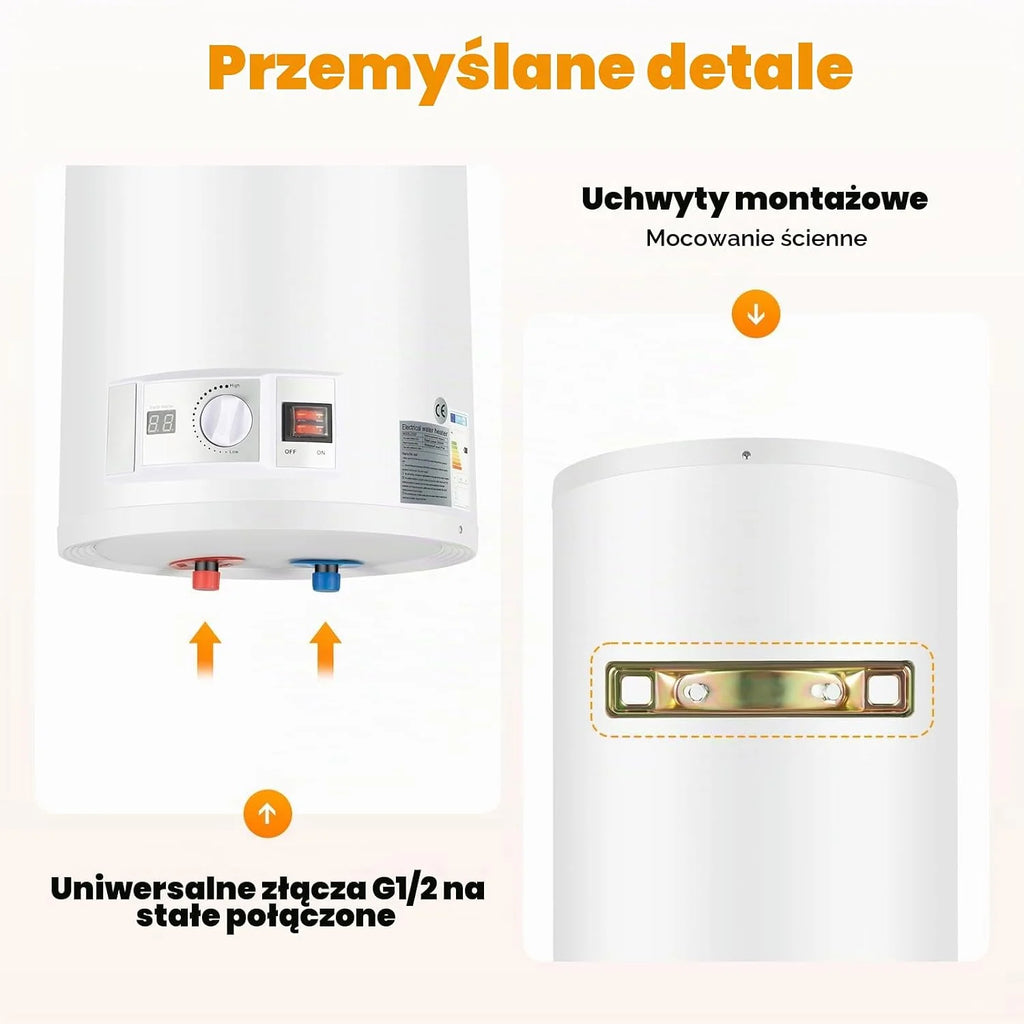Bojler ciepłej wody 80 l, akumulator elektryczny, bojler, elektryczny zbiornik magazynowy, 220 V, ścienny podgrzewacz wody, prysznic z urządzeniem prysznicowym i zabezpieczeniem przed wyciekiem