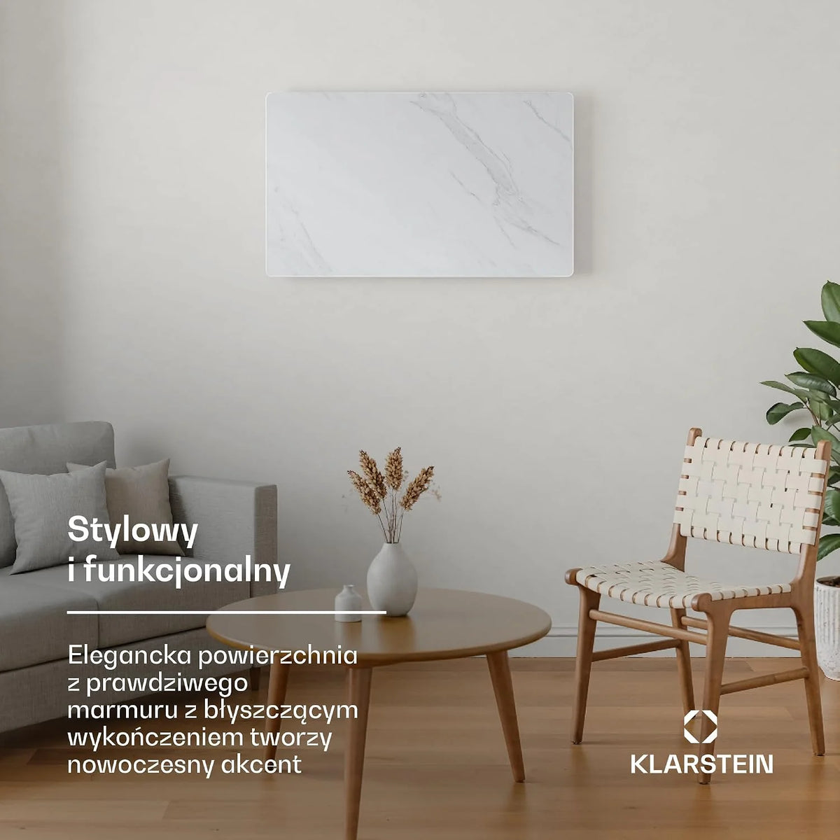 Klarstein Ogrzewanie na podczerwień 600 W – montaż na ścianie i urządzenie stojące, termostat, sterowanie aplikacją, wygląd marmuru, IP43, ochrona przed przegrzaniem, do łazienki i salonu, elektryczne
