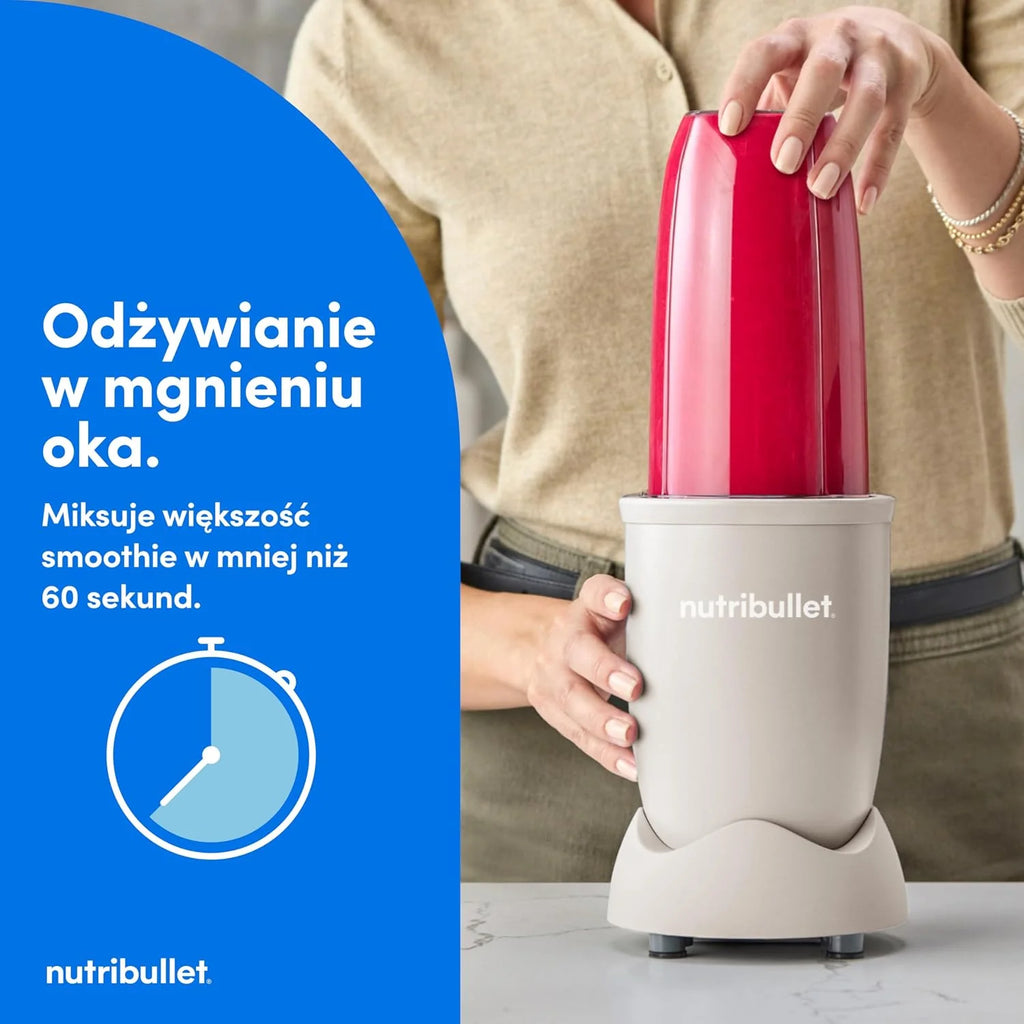 Nutribullet Pro 900 - Wielofunkcyjny Blender, Robienie Smoothie, Ekstraktor do Owoców i Warzyw, Kompaktowa Konstrukcja, Łatwy w Użyciu, Szybkie Czyszczenie, 900W, Mineralny Gołębi Szary (NB904MASN)