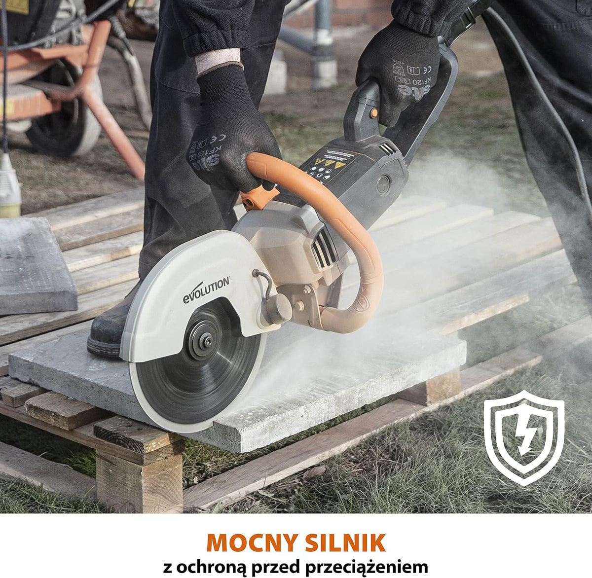 Evolution Power Tools Elektryczna przecinarka tarczowa i pilarka do betonu R230DCT z tarczą diamentową 230 mm (9”) do cięcia kamienia i metalu