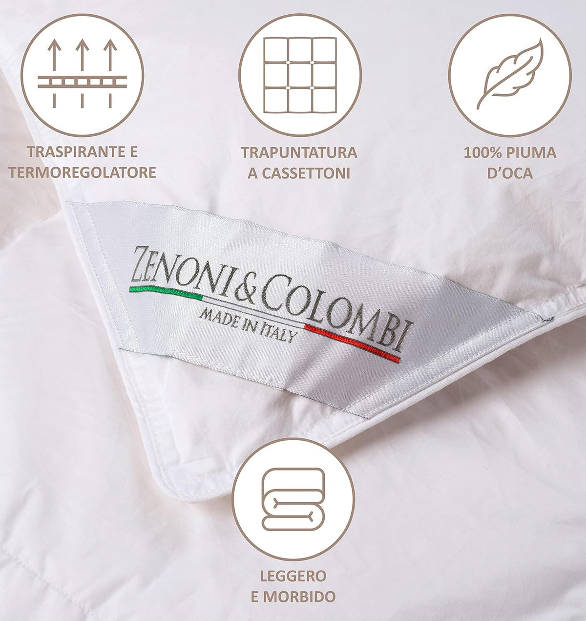 Zenoni & Colombi |Kołdra puchowa, bardzo ciepła kołdra zimowa, klasa ciepła 5, 90% puch gęsi, 10% pierze, waga wypełnienia: 310 g/mq, 100% bawełna, wyprodukowano we Włoszech (250 x 200 cm)