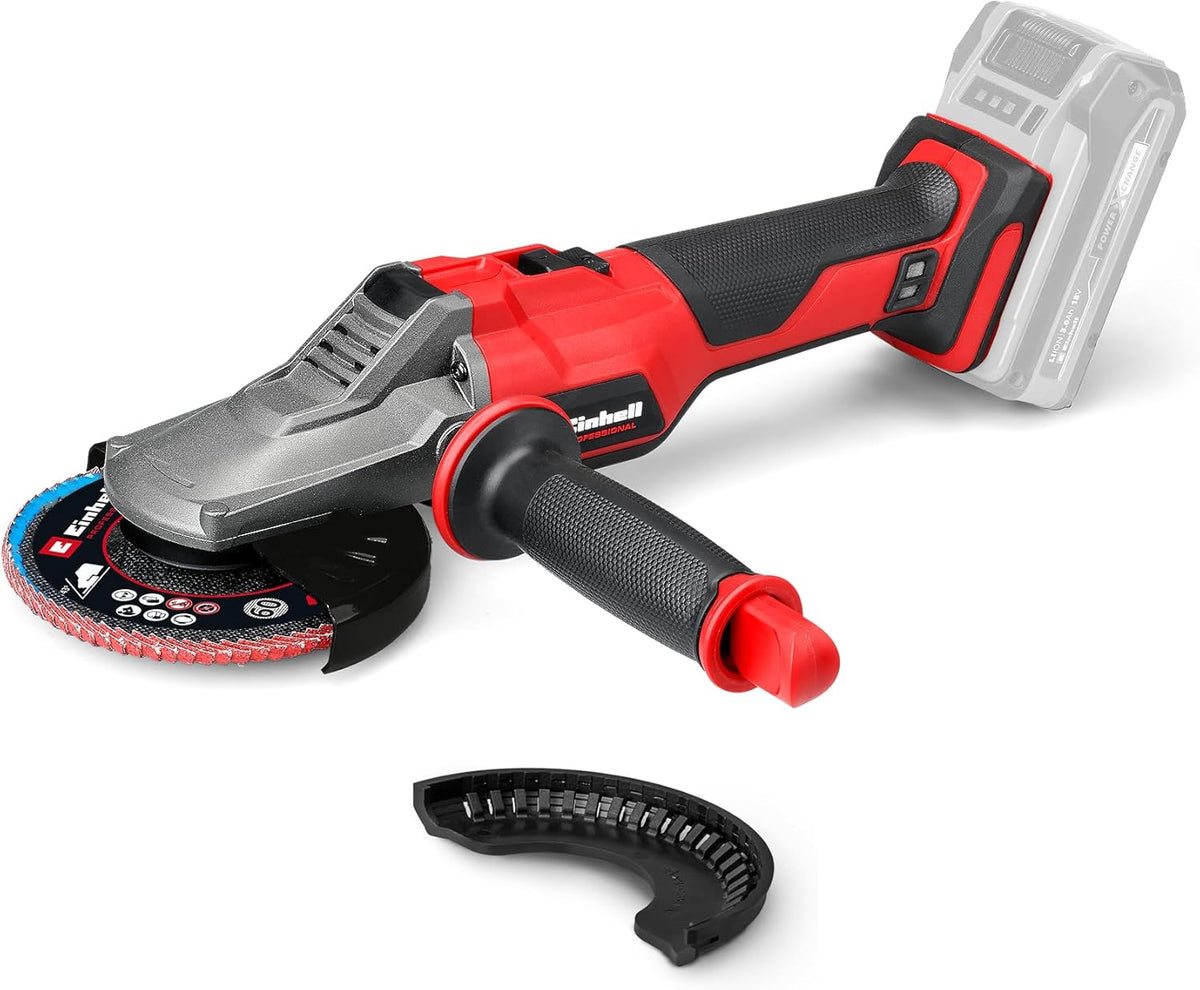 Einhell Profesjonalna akumulatorowa szlifierka kątowa TP-AG 18/125 F Li BL-Solo Power X-Change (18 V, 700 W, średnica tarczy 125 mm, głębokość cięcia 33 mm, bezszczotkowa, w zestawie akcesoria, bez