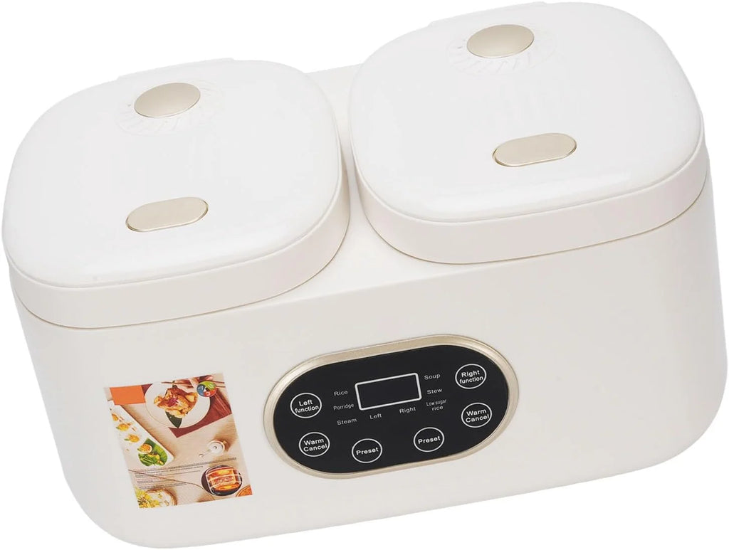 Cocoarm Podwójna Wolnowarowa Kuchenka do Gotowania Ryżu z 2 Wyjmowanymi Garnkami Ceramicznymi 2 L i L Wysuwanymi Pokrywkami Timer Utrzymujący Ciepło Wielofunkcyjny Serwer w Formie Bufetu na