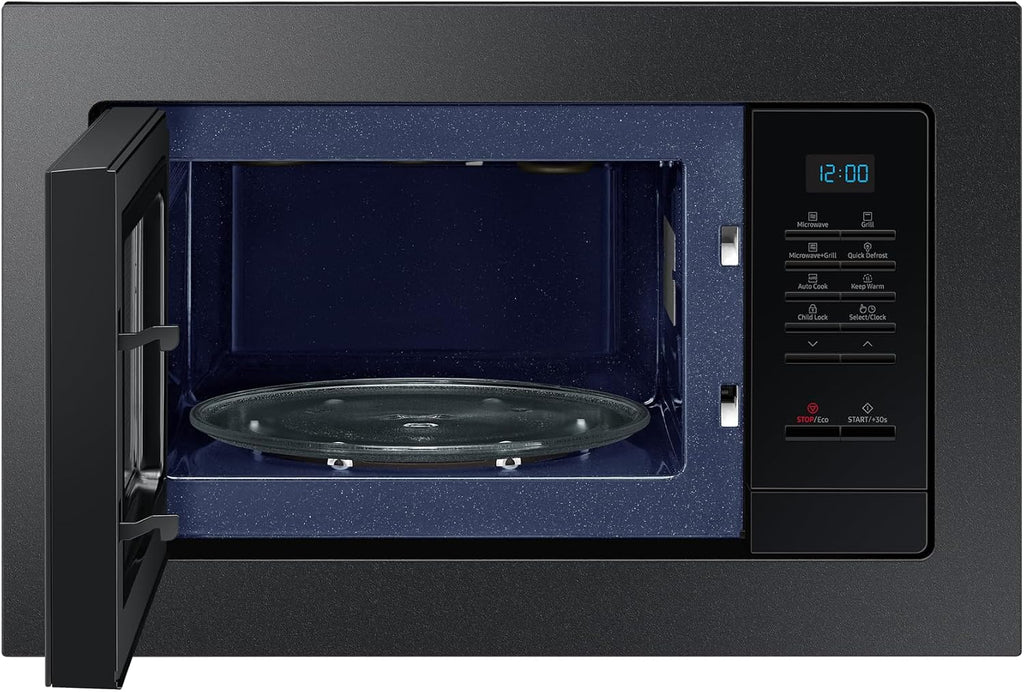 Samsung MG20A7013CB/EG kuchenka mikrofalowa do zabudowy z grillem, 850 W, pojemność 20 l, mała kuchenka mikrofalowa do wnęki 28 cm, z ramą montażową, Crusty Plate, odporne na zarysowania wnętrze