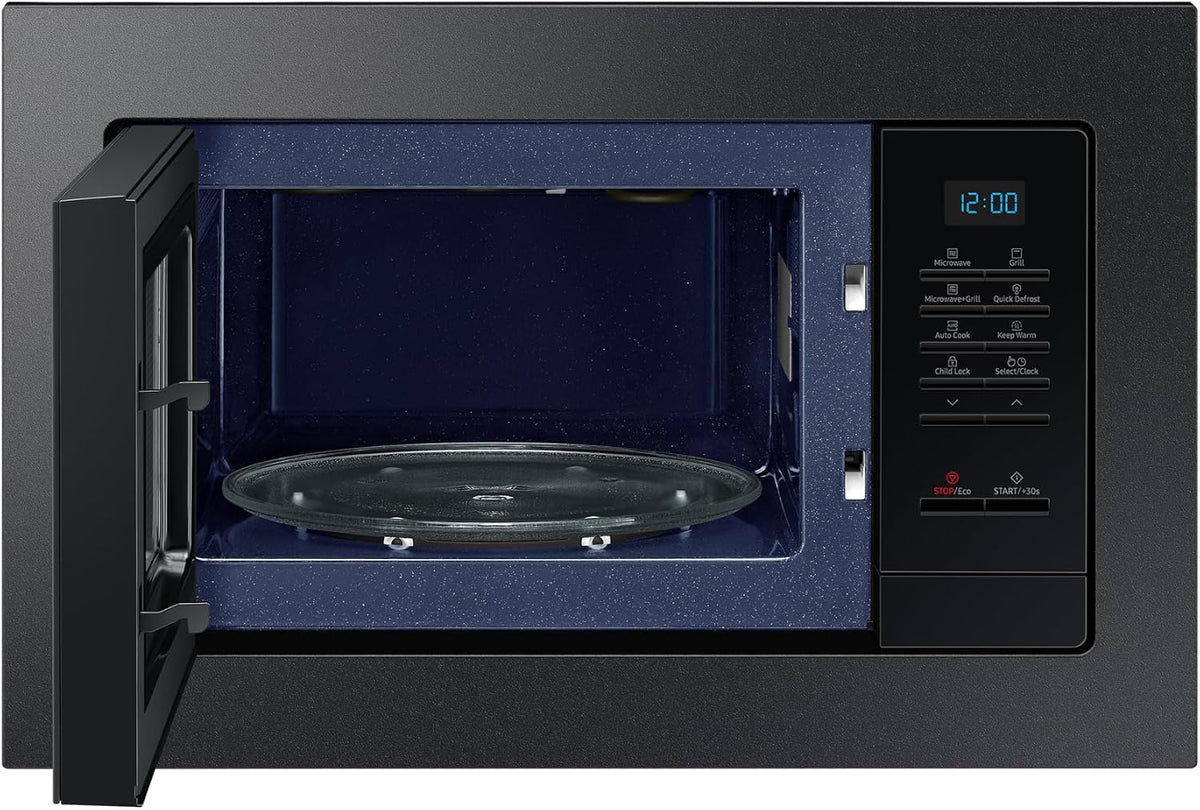 Samsung MG20A7013CB/EG kuchenka mikrofalowa do zabudowy z grillem, 850 W, pojemność 20 l, mała kuchenka mikrofalowa do wnęki 28 cm, z ramą montażową, Crusty Plate, odporne na zarysowania wnętrze