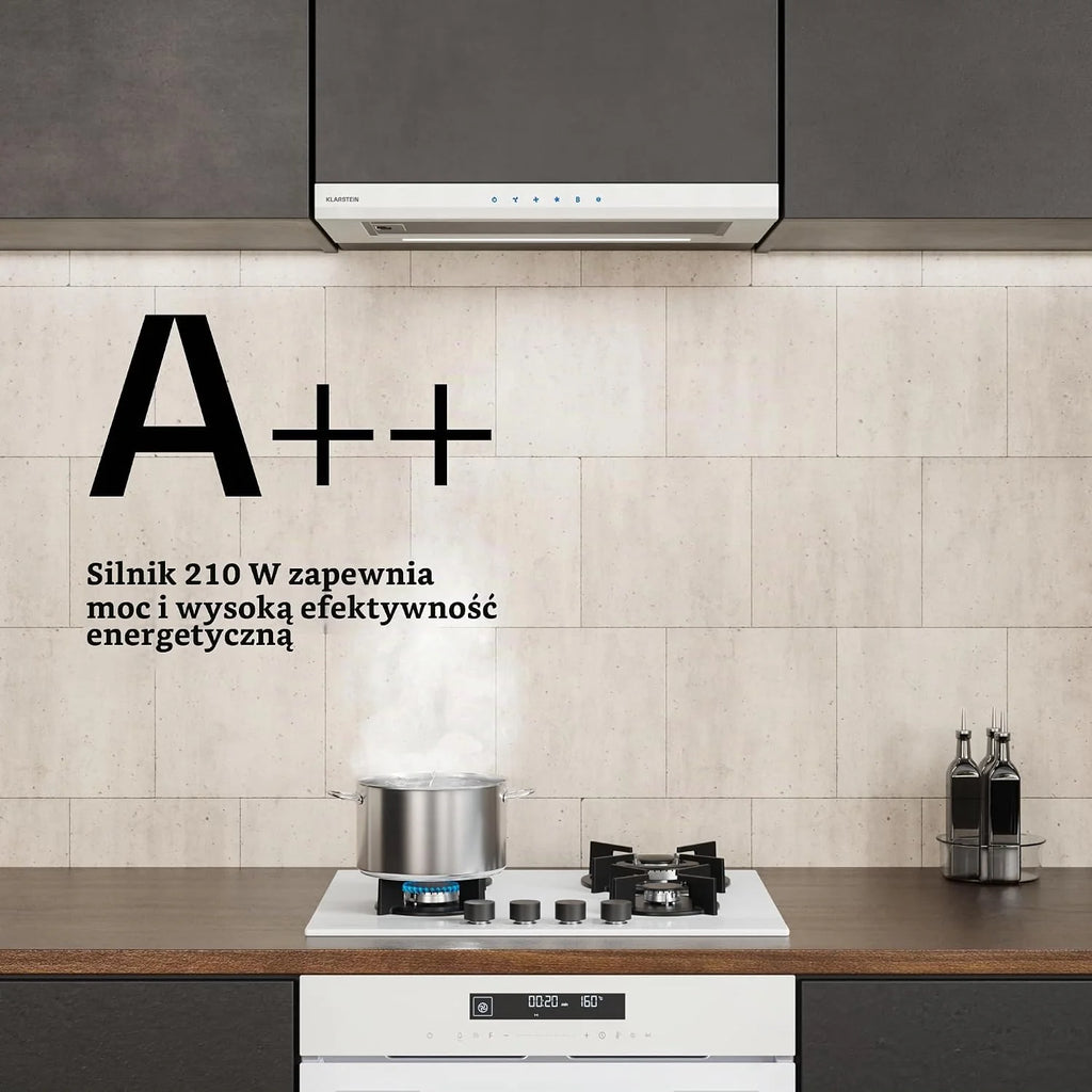 Klarstein Okap kuchenny, Velaire 60cm, podblatowy, rozsuwanyy, 896 m³/h boost, dotykowy, klasa energetyczna A++, LED, cichy, aluminiowy i z filtrem z węglem aktywnym, podblatowy kuchnia, biały