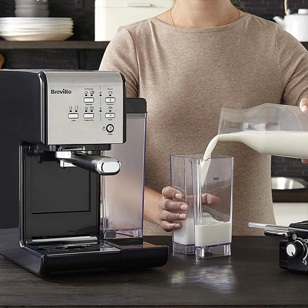 Breville Ekspres do kawy Kolbowy PrimaLatte II VCF108X, 19 Bar, Zintegrowany automatyczny spieniacz do mleka, wyjmowany pojemnik na mleko, Srebrny