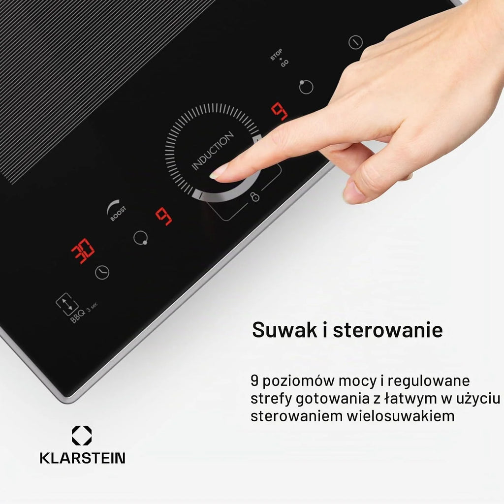 Klarstein Wpuszczana elektryczna płyta indukcyjna, podwójna płyta grzewcza, płyta indukcyjna z 2 palnikami, 3500 W x2 indukcyjne stoły kuchenne, sterowanie dotykowe, cyfrowy wyświetlacz i timer