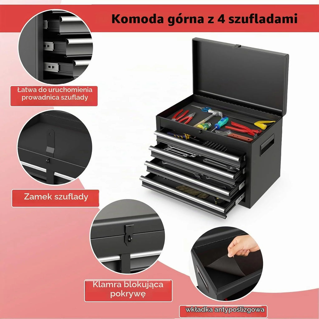 COSTWAY Wózek warsztatowy 2 w 1 z walizką i 8 półkami i haczykami i regulowanym regałem, wózek narzędziowy zamykany na kółkach bez narzędzi, profesjonalny wózek warsztatowy metalowy udźwig 100 kg, 59