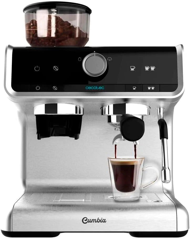Cecotec Ekspres do kawy z podwójnym wyjściem Power Espresso 20 Barista Cream. 1550 W, 20 prętów, zbiornik na ziarna kawy 250g, młynek z 30 poziomami mielenia, termoblok, zbiornik na wodę 2.5 L
