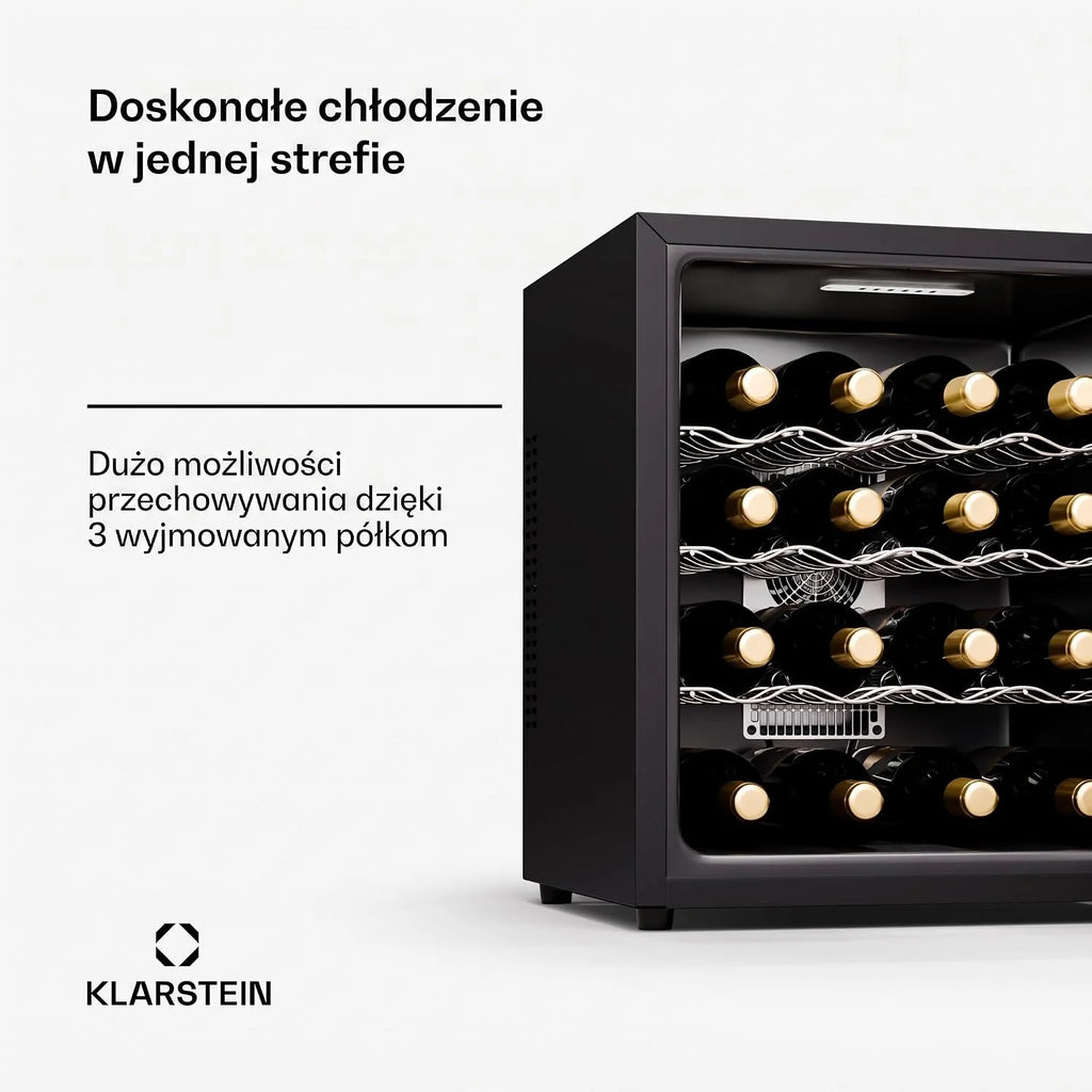 Klarstein Freistehender Weinkühlschrank, 1 Zonen Getränkekühlschrank Klein, Kleiner Weinschrank, Wein-Kühlschrank mit Glastür, Leiser Flaschenkühlschrank für Wein & Bier, 5-22°C, 16 Flaschen