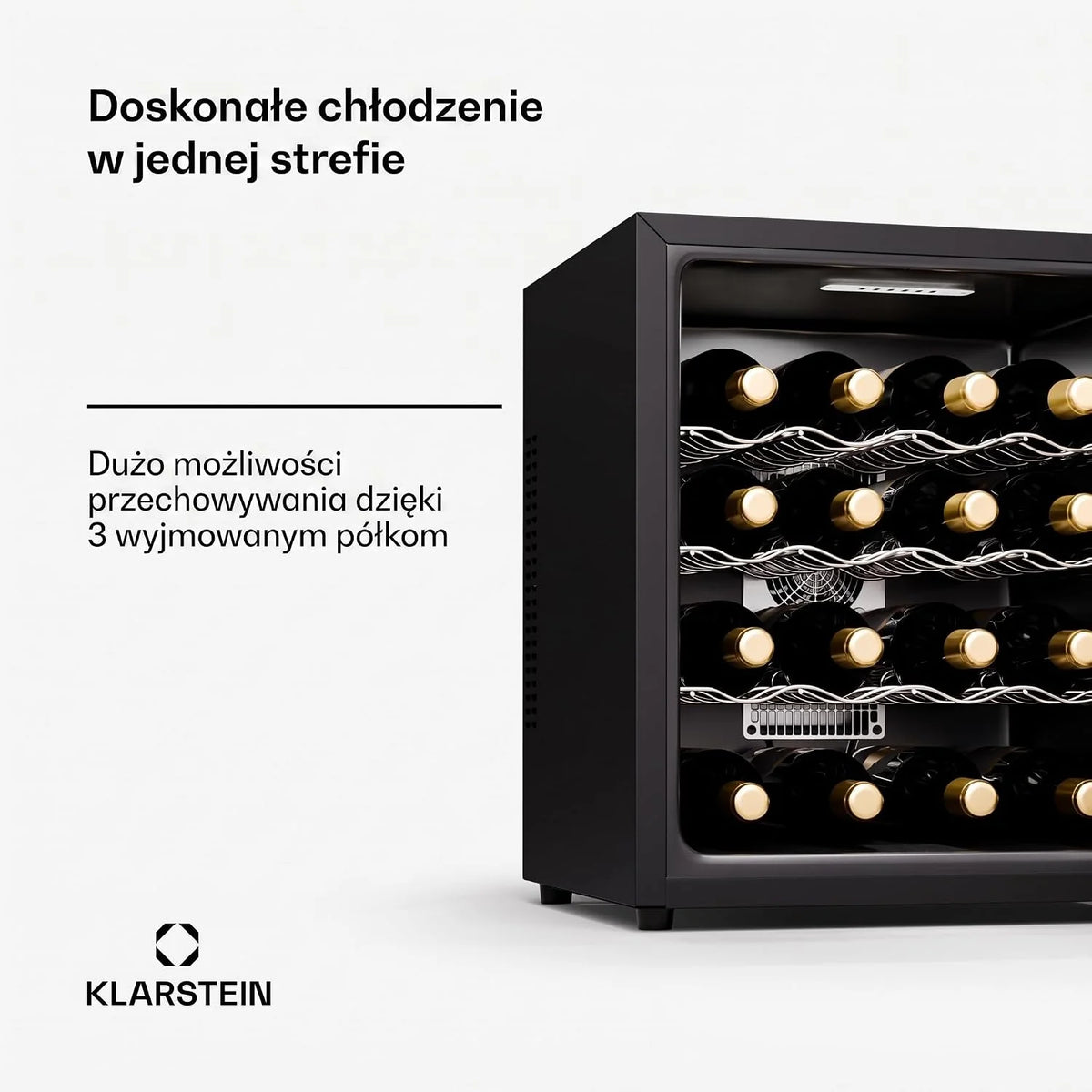 Klarstein Freistehender Weinkühlschrank, 1 Zonen Getränkekühlschrank Klein, Kleiner Weinschrank, Wein-Kühlschrank mit Glastür, Leiser Flaschenkühlschrank für Wein & Bier, 5-22°C, 16 Flaschen