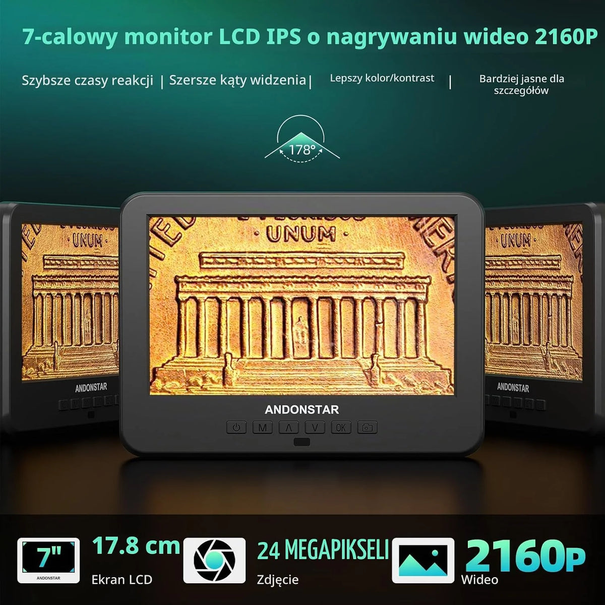 Andonstar AD246S-M Plus 7" HDMI Cyfrowy mikroskop do naprawy elektronicznej, 2000 x 3 soczewki 2160P UHD Video Record, stacja lutownicza z pomocnikami rąk, do monet