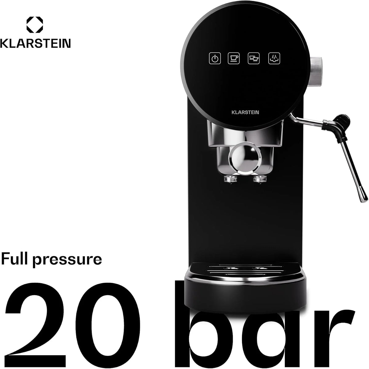 Klarstein Ekspres kolbowy do espresso ze spieniaczem do mleka, 0,9L mini ekspres retro z kolbą, 1360 W mały do kawy, do cappuccino, latte i macchiato