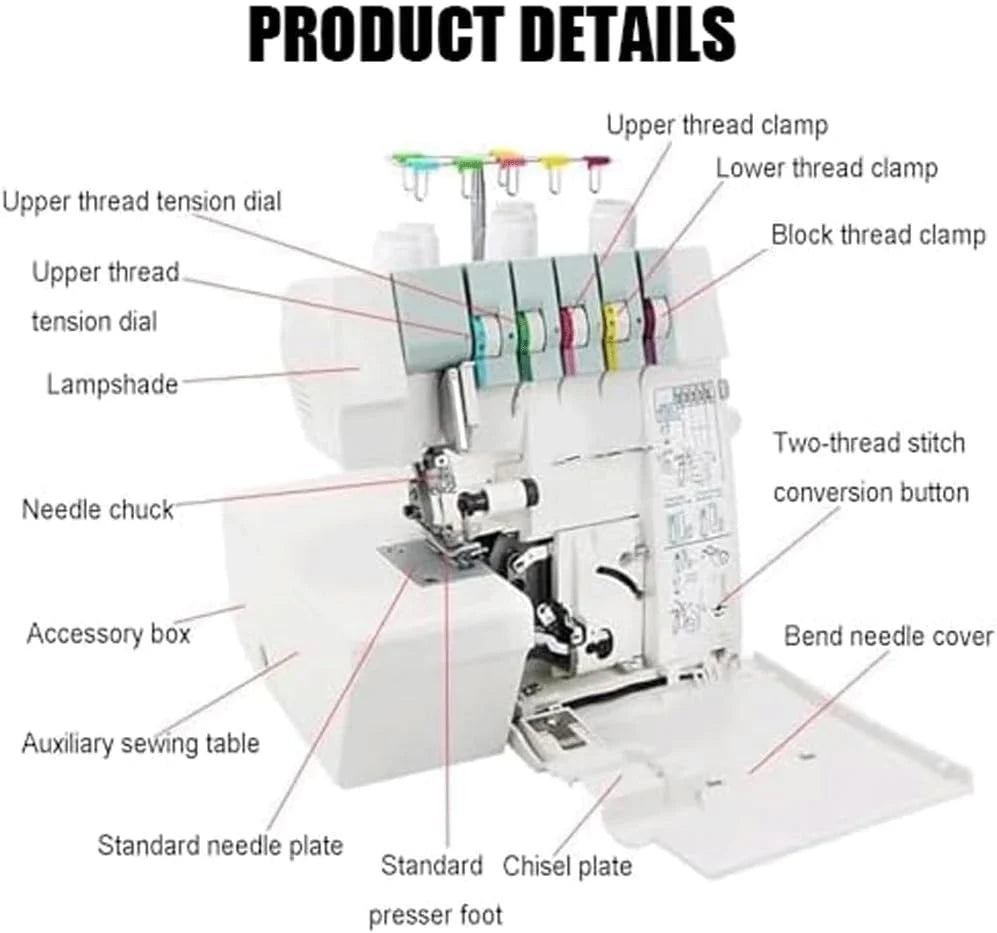 Wszechstronny 2-3-4 nici Heavy Duty Coverstitch & Overlock Serger, z pułapką wykończeniową i zatrzaskowymi stopkami, regulowany miernik ściegu dla początkujących i profesjonalistów