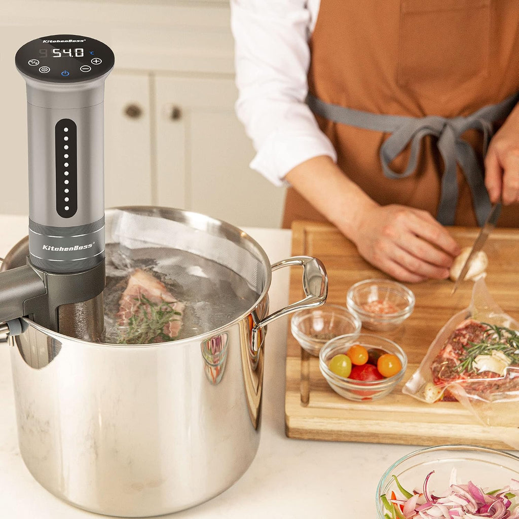 KitchenBoss Sous Vide Roner Gotowanie w niskiej temperaturze Wolnowar Profesjonalny cyrkulator termiczny IPX7 Wodoodporny, zegar z ekranem dotykowym, srebrny