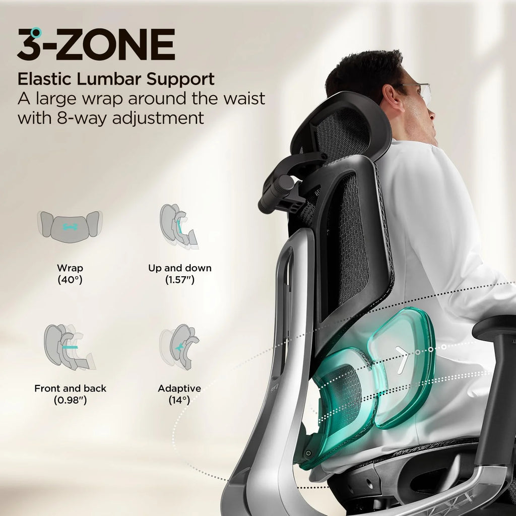 Hbada E3 Air Ergonomiczny Fotel Biurowy – Dynamiczne Wsparcie Lędźwiowe 3-Strefowe, Regulowany Zagłówek 3D, Regulowane Podłokietniki 3D, Obrotowy, Bez Podnóżka, Czarny