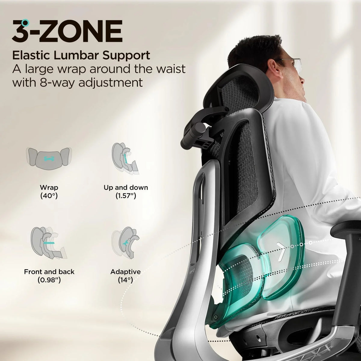 Hbada E3 Air Ergonomiczny Fotel Biurowy – Dynamiczne Wsparcie Lędźwiowe 3-Strefowe, Regulowany Zagłówek 3D, Regulowane Podłokietniki 3D, Obrotowy, Bez Podnóżka, Czarny