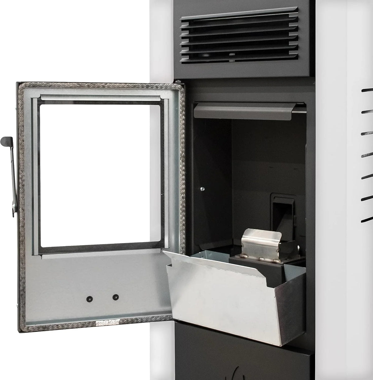 STUFE A PELLET ITALIA Canada 14 kW | wydajność pieca na pellet 89%, ogrzewa 130 m², autonomia 15 godzin, programowalna, 5 prędkości i poziomów mocy, 24 miesiące , kolor biały