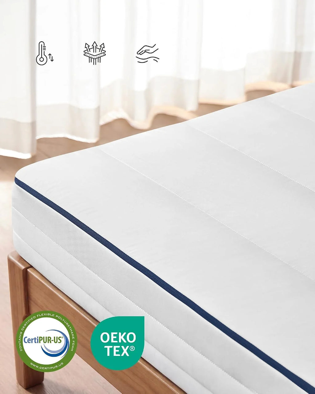 VASAGLE RMZ114W101 materac, 140 x 200 cm, podwójny materac z pianki żelowej memory, średnio twardy, H3, 7-strefowy, oddychający, zdejmowany pokrowiec, można prać w pralce, grubość 16 cm, biały