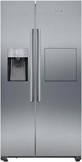 SIEMENS KA93GAIDP, iQ500, amerykański side-by-side, 178,7 x 90,8 cm, chłodzenie 369 l i zamrażanie 191 l, system odświeżania noFrost, dozownik lodu i wody z przyłączem wody, komora barowa, stal