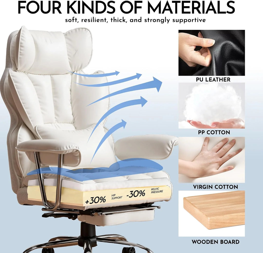 Efomao Ergonomiczny Fotel Biurowy z Podnóżkiem, Regulowany Fotel Obrotowy do Komputera z Wysokim Oparciem, Podparciem Lędźwiowym, Zagłówkiem i Funkcją Odchylania, do Domu i Biura