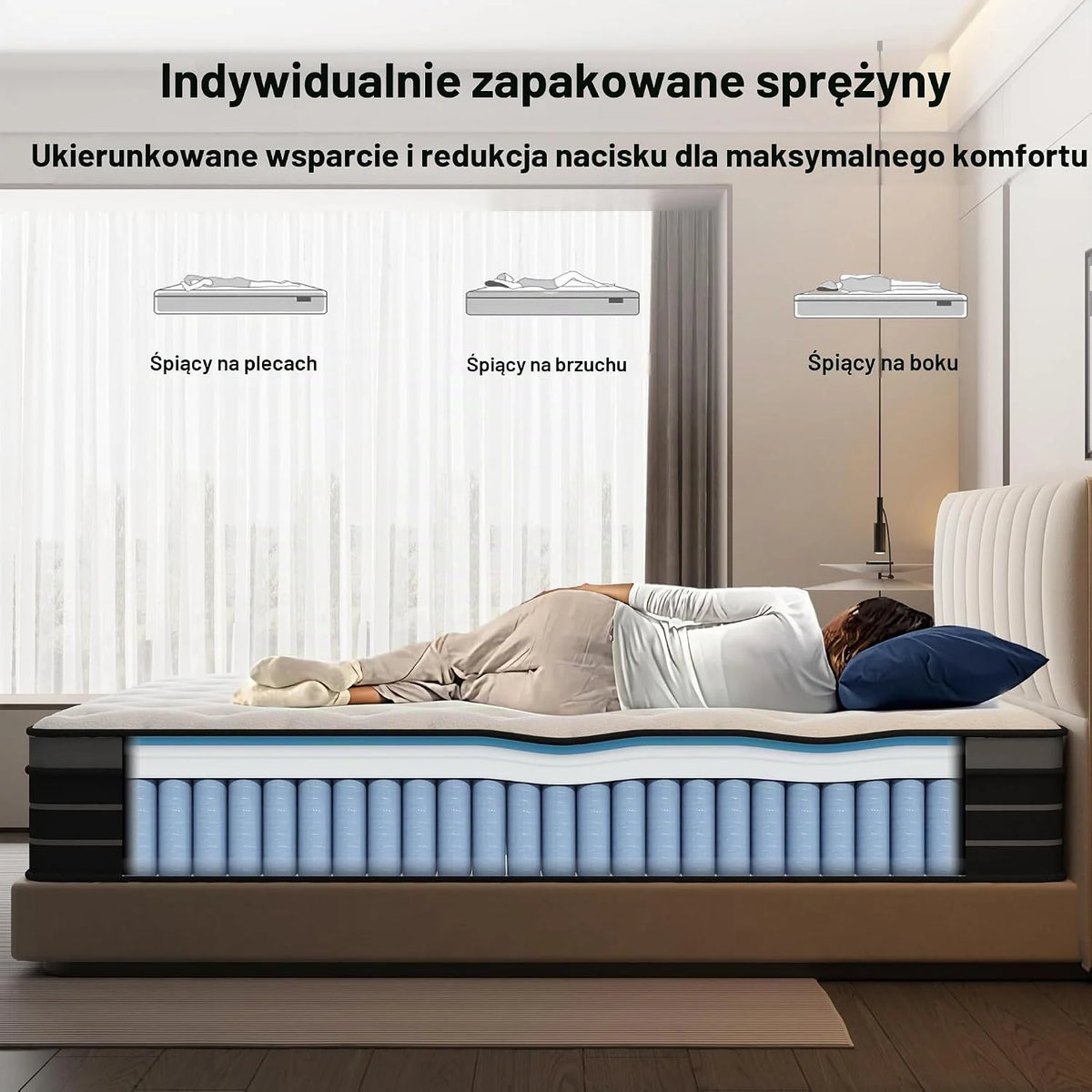 Materac CBAEC-RSN 120 x 200 cm, łóżko z tapicerowanym stelażem, twardość H3, odpowiedni dla dzieci i dorosłych, certyfikowany przez Öko-Tex, ergonomiczny materac 7-strefowy, wysokość 20 cm