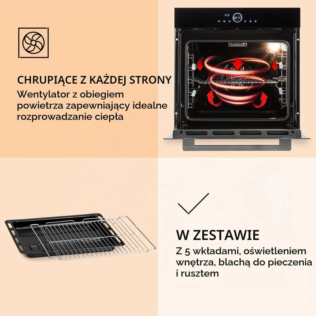 Klarstein Piekarnik do zabudowy z 11 trybami, Piekarnik z wtyczką, z funkcją rozmrażania i grilla, 73L ze sterowaniem aplikacją i pokrętłem, elektryczny czarny