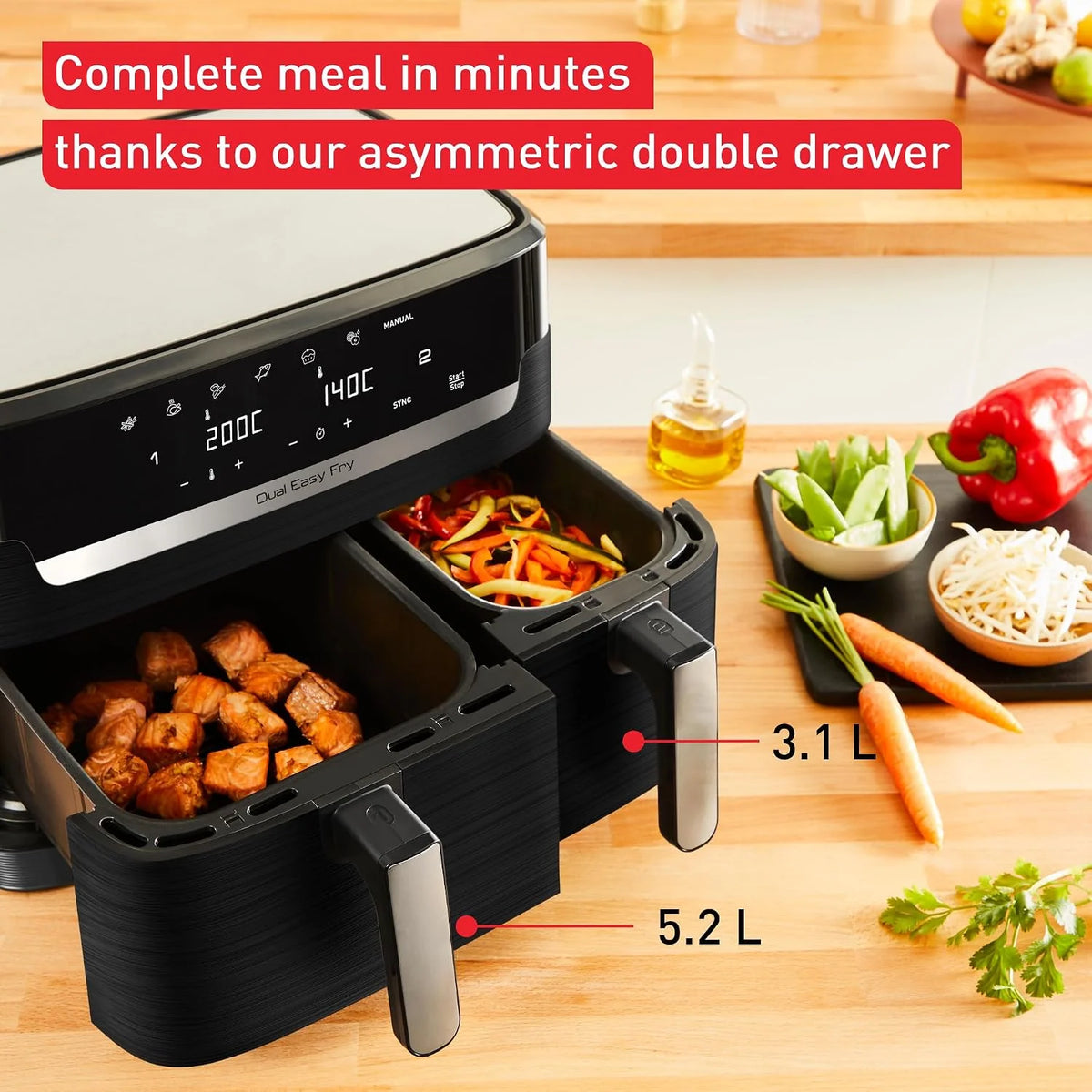 Tefal EY9018 Dual Easy Fry, Frytkownica Beztłuszczowa, Czarna Matowa, 8,3 L, Dwie Szuflady