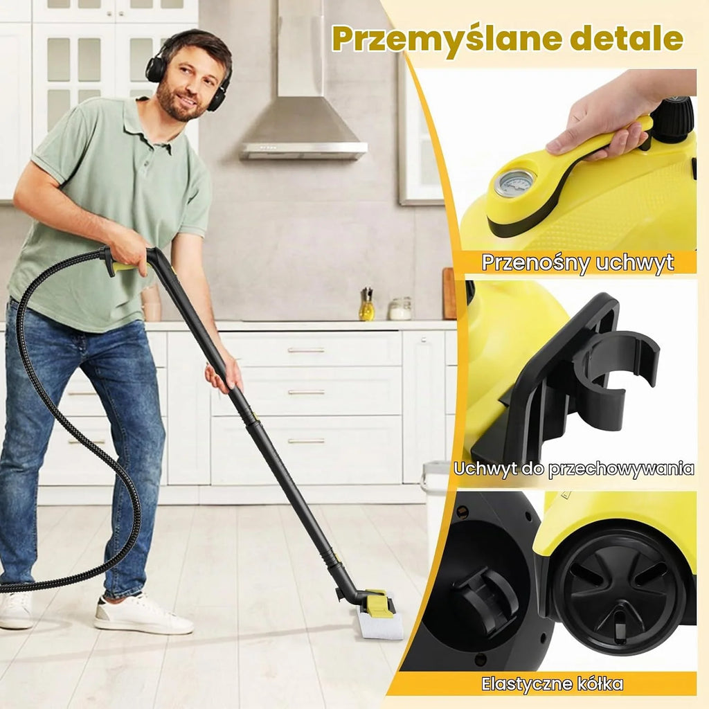 COSTWAY Myjka parowa 2000W, Para pod ciśnieniem: 5 bar, Zbiornik: 1,8L, Temperatura: do 160℃, Odkurzacz do podłóg z 29 akcesoriami i wałkami, Urządzenia parowe w zestawie z 5m kablem zasilającym
