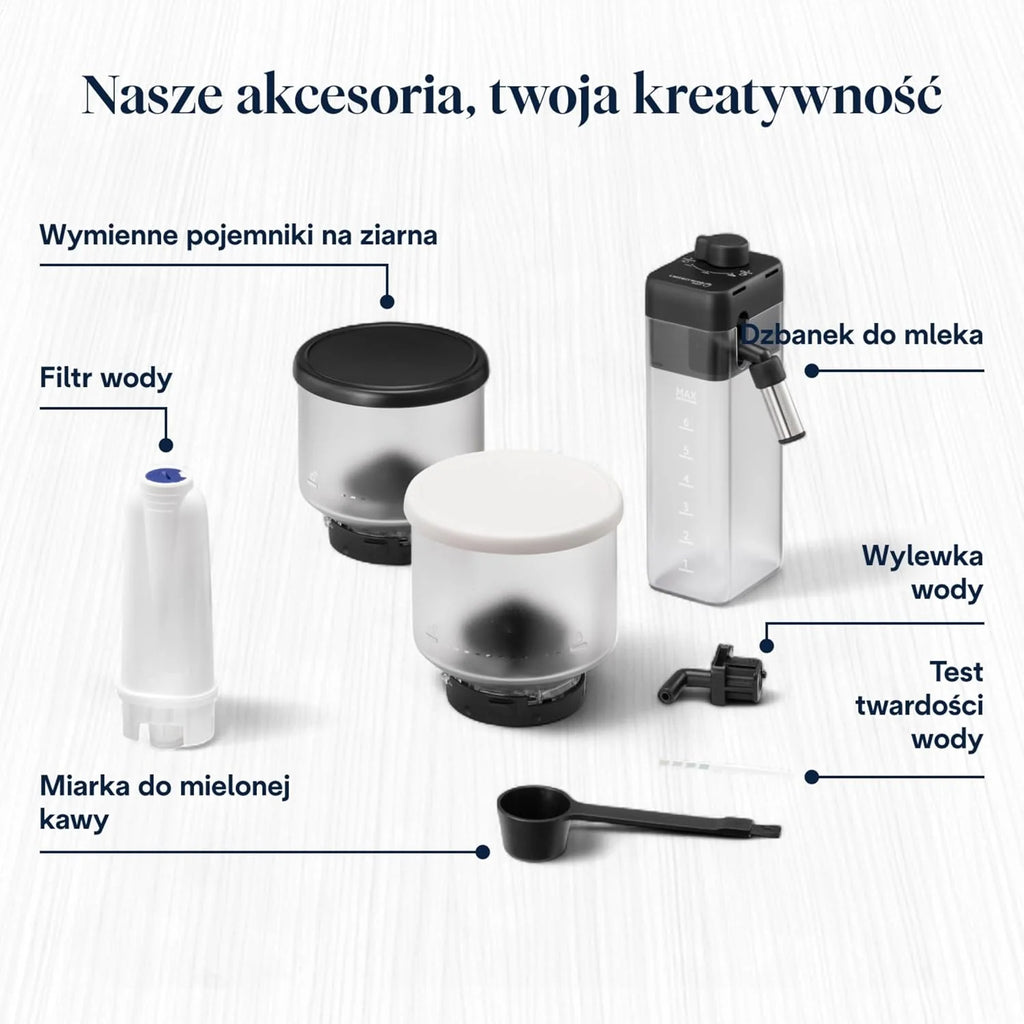 De'Longhi Rivelia EXAM440.55.W, superautomatyczny ekspres do kawy z LatteCrema Hot, automatyczny spieniacz do mleka, kompaktowy rozmiar, 16 przepisów, kolorowy ekran dotykowy, arktyczna biel