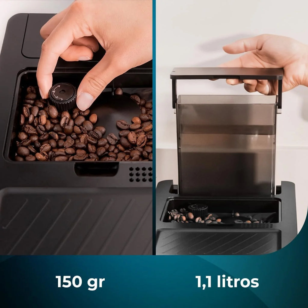 Cecotec Kompaktowy ekspres do kawy do espresso Cremmaet Steam. 1350 W, 19 bar, system termobloków, zbiornik na kawę ziarna 150 g z młynkiem i 1,1 l wody, kompaktowy z parownikiem