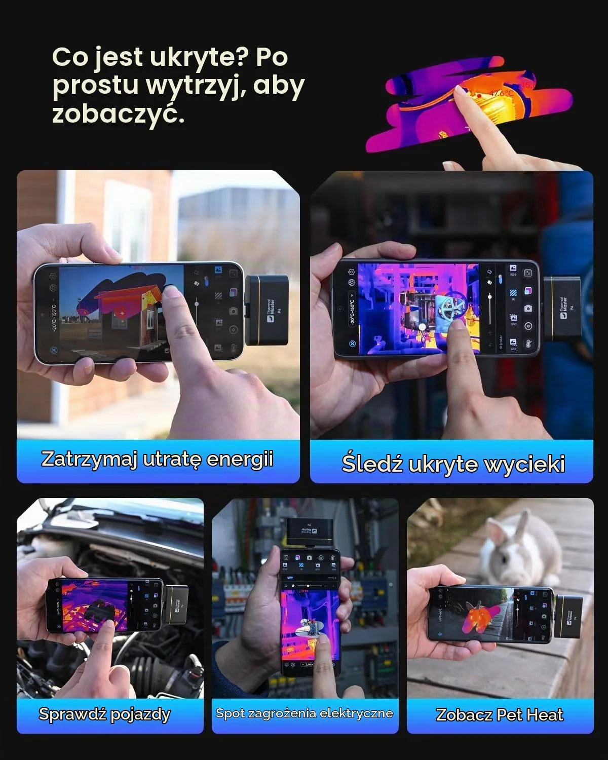 Kamera termowizyjna do systemu Android Thermal Master P4 podwójna kamera na podczerwień 512 x 384 X³ IR rozdzielczość, zakres temperatur od -20 do 600 °C, czułość 0,035℃