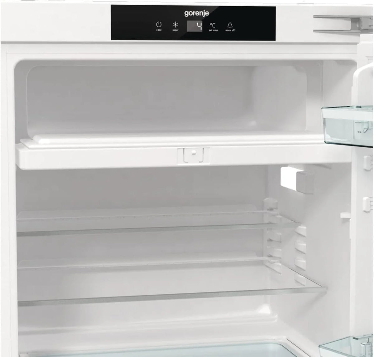 Gorenje RBIU609EA1 lodówka stołowa do zabudowy z zamrażarką/88 nisz/zawias drzwiowy/klasa efektywności energetycznej: E/121 litrów/technika drzwi stałych/SuperCool/wskaźnik temperatury/zawias drzwiowy