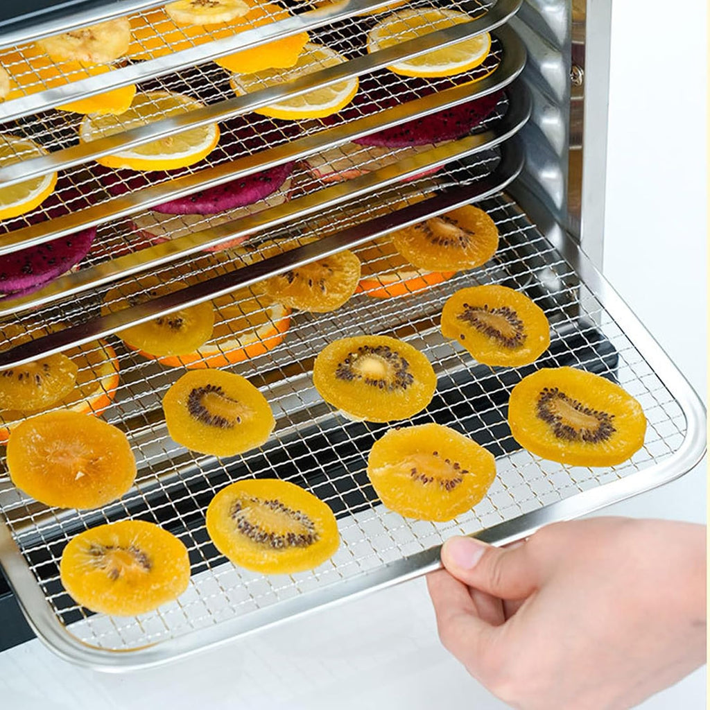 Suszarka do żywności z Okienkiem i Wbudowanym Oświetleniem, 8 Tac ze Stali Nierdzewnej Zegar Cyfrowy Regulowana Temperatura od 30 ℃ do 90 ℃ Suszonej Wołowiny, Owoców (Wtyczka UE 220 V)